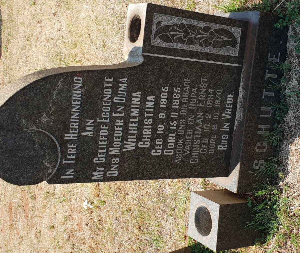 SCHUTTE Christiaan Ernst 1894-1970 &amp; Wilhelmina Christina 1905-1965