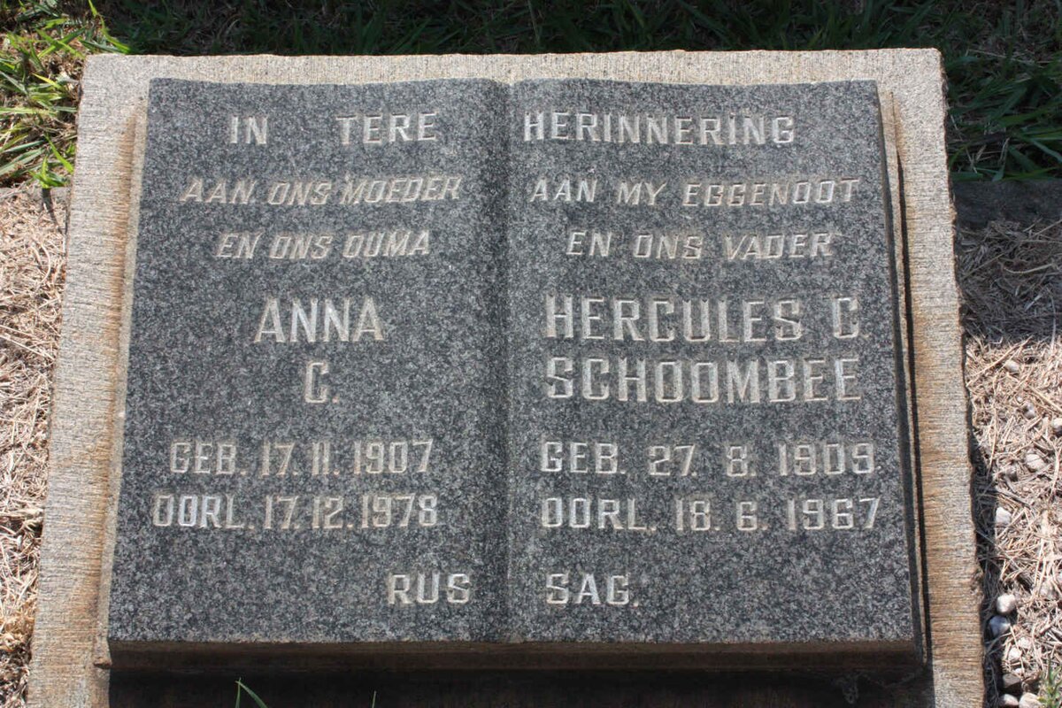 SCHOOMBIE Hercules G. 1909-1967 &amp; Anna C. 1907-1978