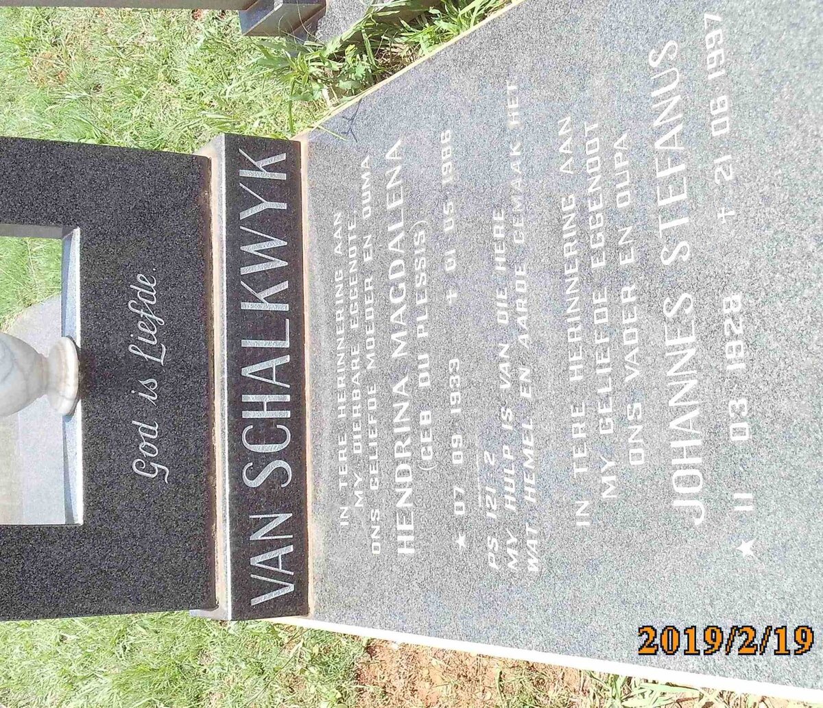SCHALKWYK Johannes Stefanus, van 1928-1997 &amp; Hendrina Magdalena DU PLESSIS 1939-1986