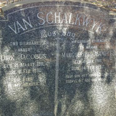 SCHALKWYK Dirk Jacobus, van 1911-1980 &amp; Marguerite Jeanette 1916-1957