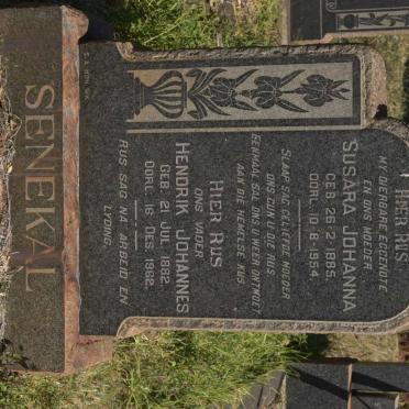 SENEKAL Hendrik Johannes 1882-1962 &amp; Susara Johanna 1885-1954