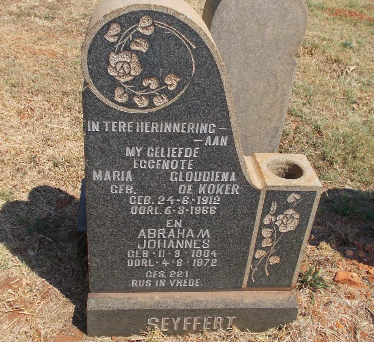 SEYFFERT Abraham Johannes 1904-1972 &amp; Maria Gloudiena DE KOKER 1912-1966