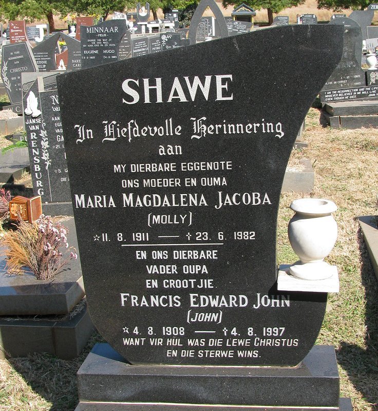 SHAWE Francis Edward John 1908-1997 &amp; Maria Magdalena Jacoba 1911-1982