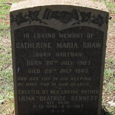 SHAW Catherine Maria nee HARTMAN 1907-1963 :: BENNETT Lilian Beatrice nee SHAW 1946-1967