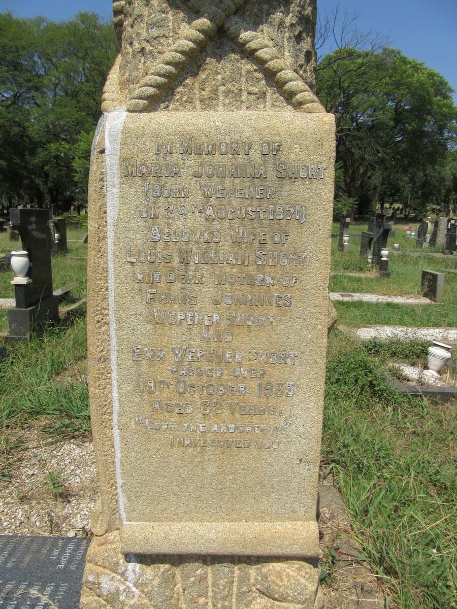SHORT Maria Johanna nee WEPENER 1871-1933