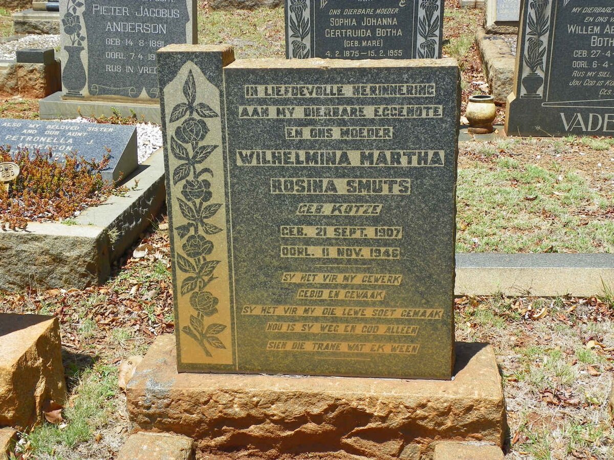 SMUTS Wilhelmina Martha Rosina nee KOTZE 1907-1946