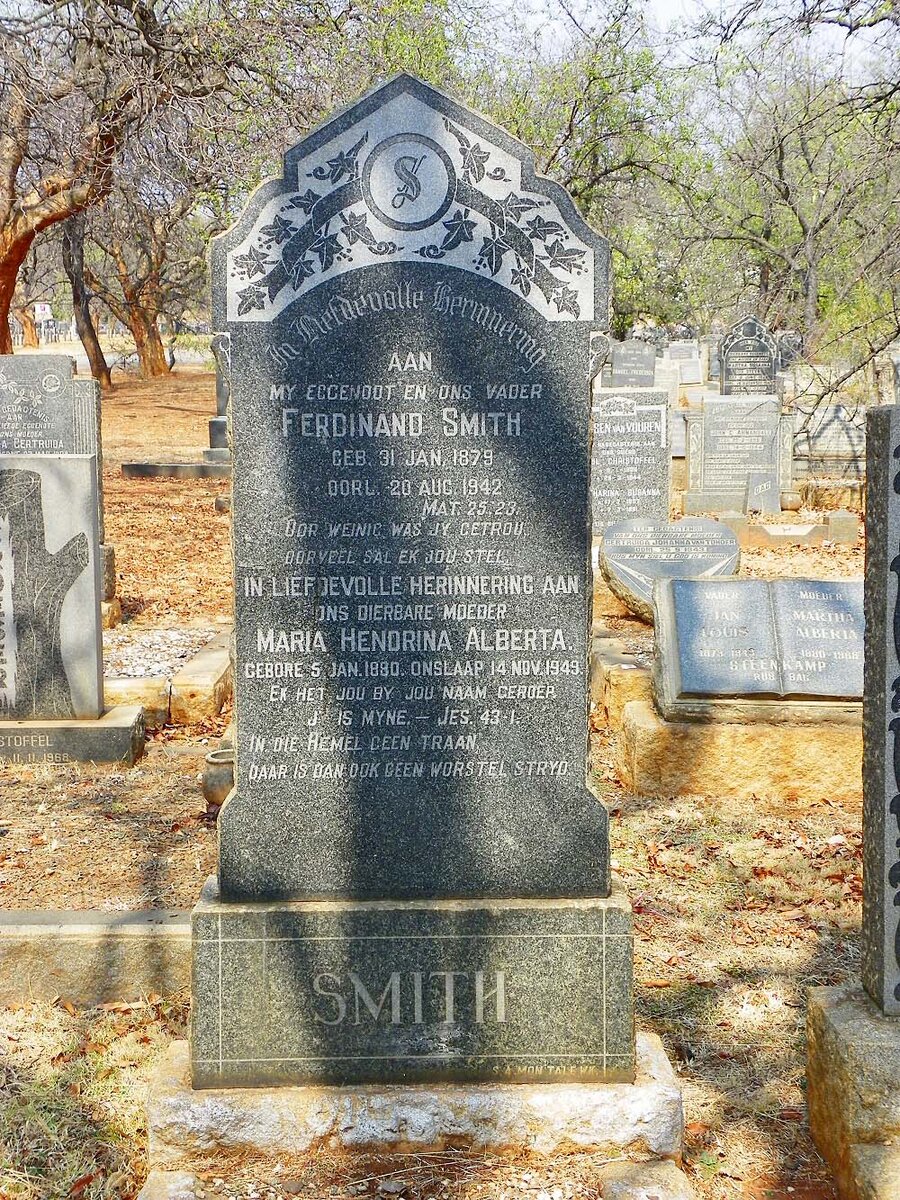 SMITH Ferdinand Adriaan 1879-1942 &amp; Maria Hendrina Alberta ERASMUS 1880-1949