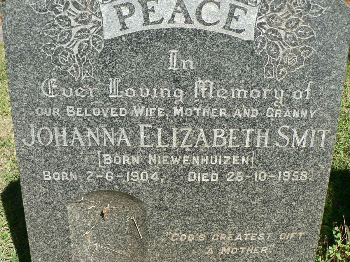 SMIT Johanna Elizabeth nee NIEWENHUIZEN 1904-1958