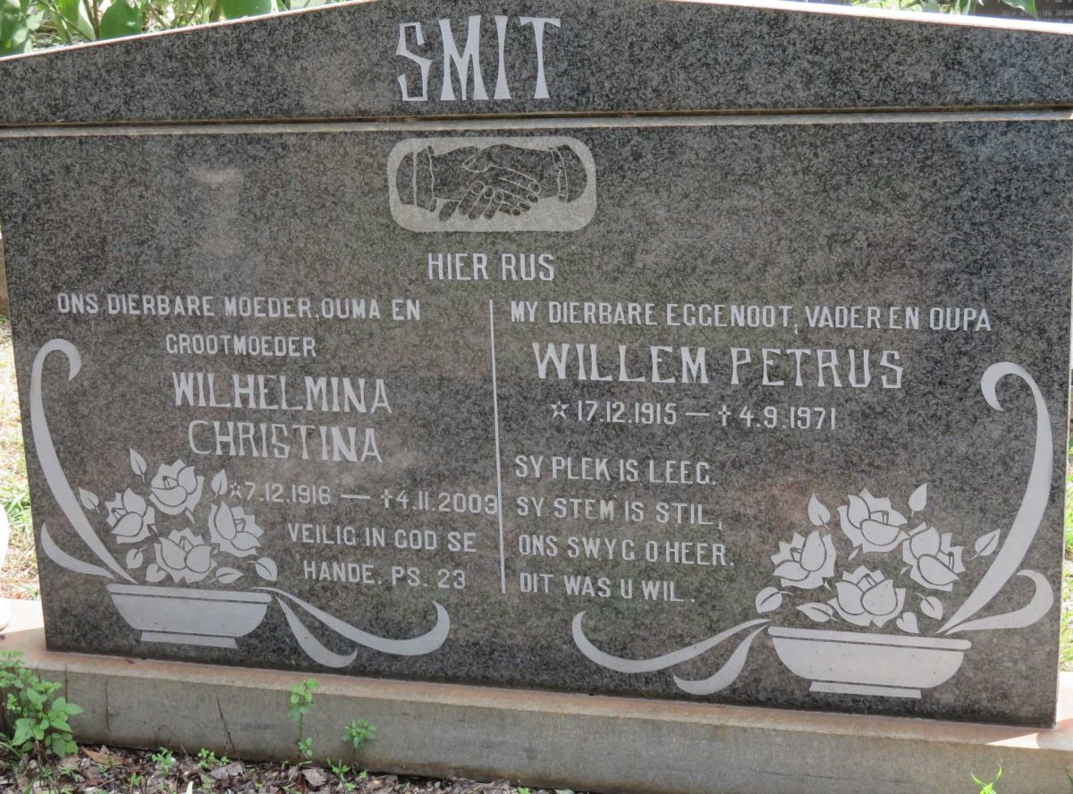 SMIT Willem Petrus 1915-1971 &amp; Wilhelmina Christina 1916-2003