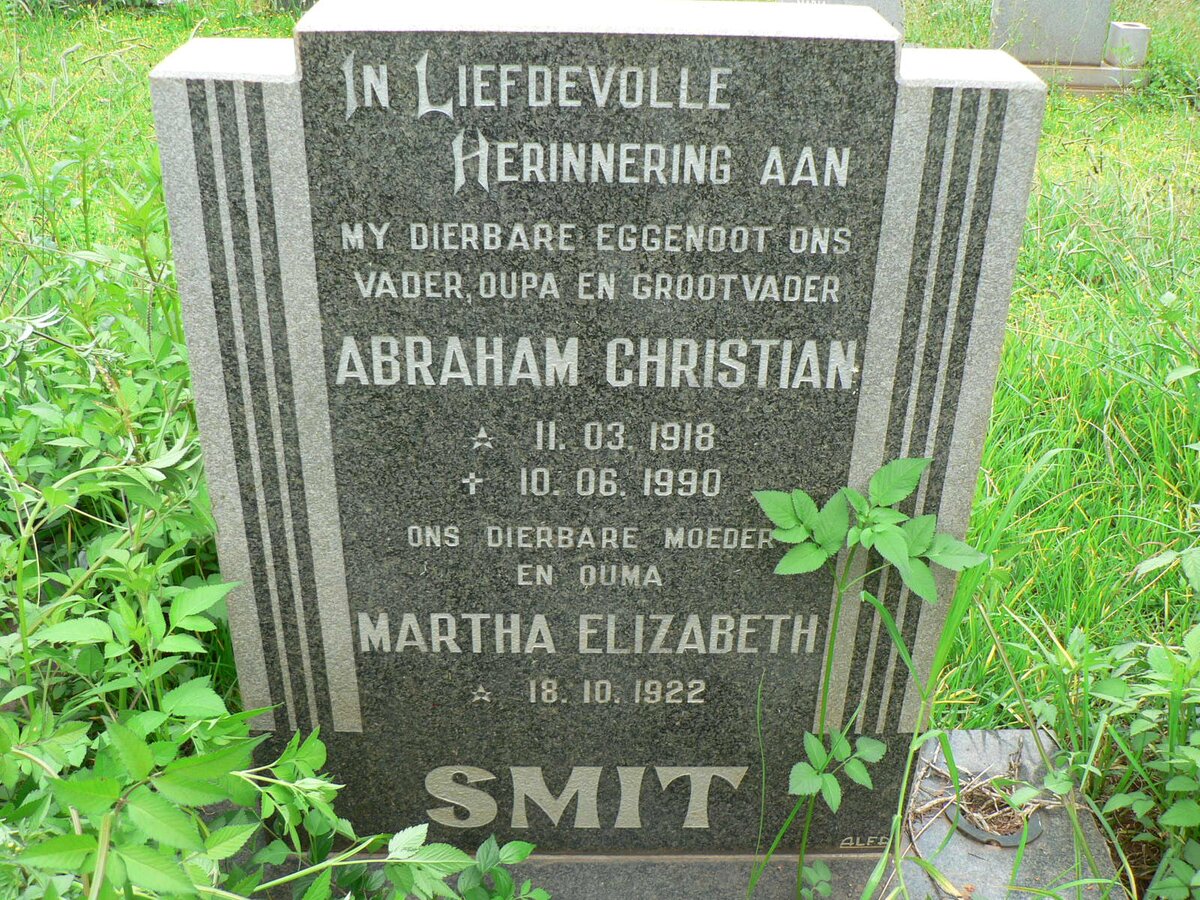 SMIT Abraham Christian 1918-1990 &amp; Martha Elizabeth 1922-