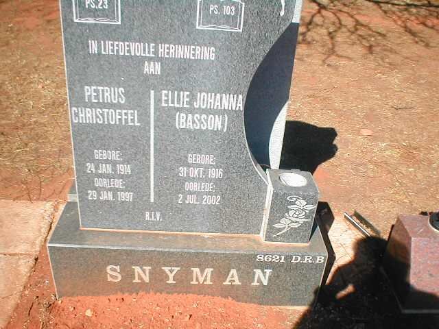 SNYMAN Petrus Christoffel 1914-1997 &amp; Ellie Johanna BASSON 1916-2002