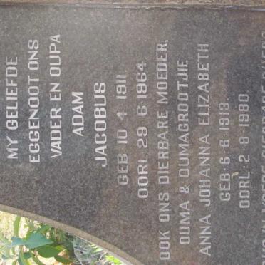 STANDER Adam Jacobus 1911-1964 &amp; Anna Johanna Elizabeth 1913-1980