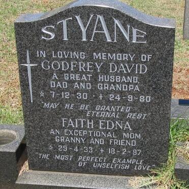 STYANE Godfrey David 1930-1980 &amp; Faith Edna 1933-1997