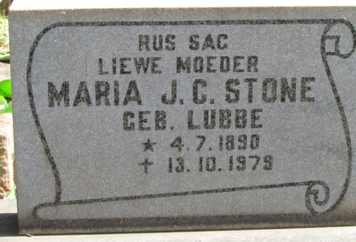 STONE Maria J.C. nee LUBBE 1890-1979
