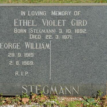 GIRD Ethel Violet nee STEGMANN 1892-1971 :: STEGMANN George William 1919-1969