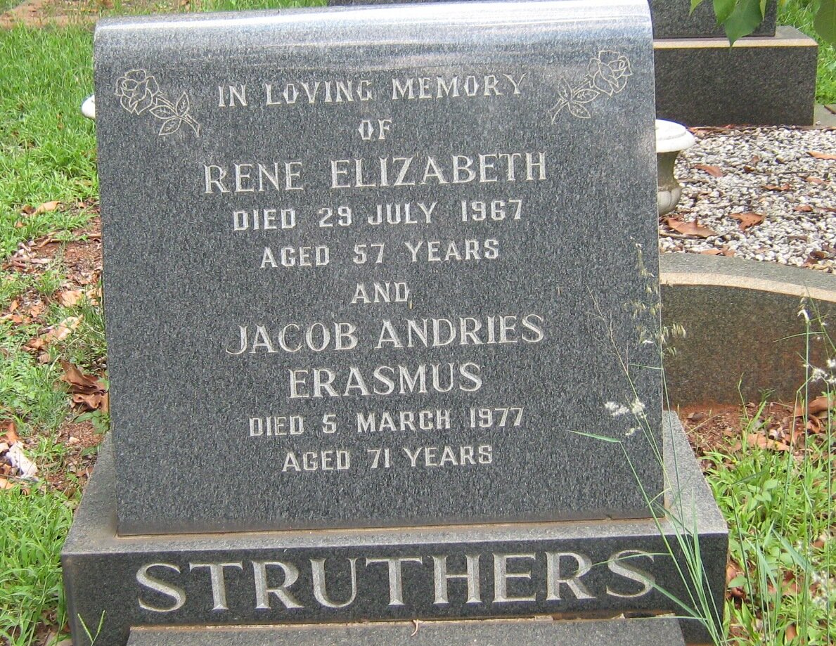 STRUTHERS Jacob Andries Erasmus -1977 &amp; Rene Elizabeth -1967