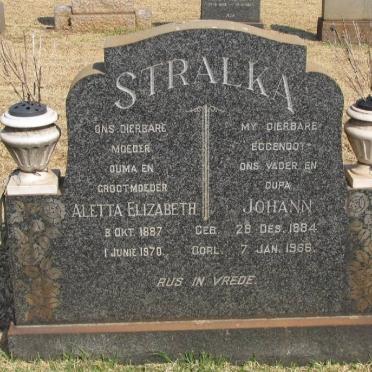 STRALKA Johann 1884-1966 &amp; Aletta Elizabeth 1887-1970 