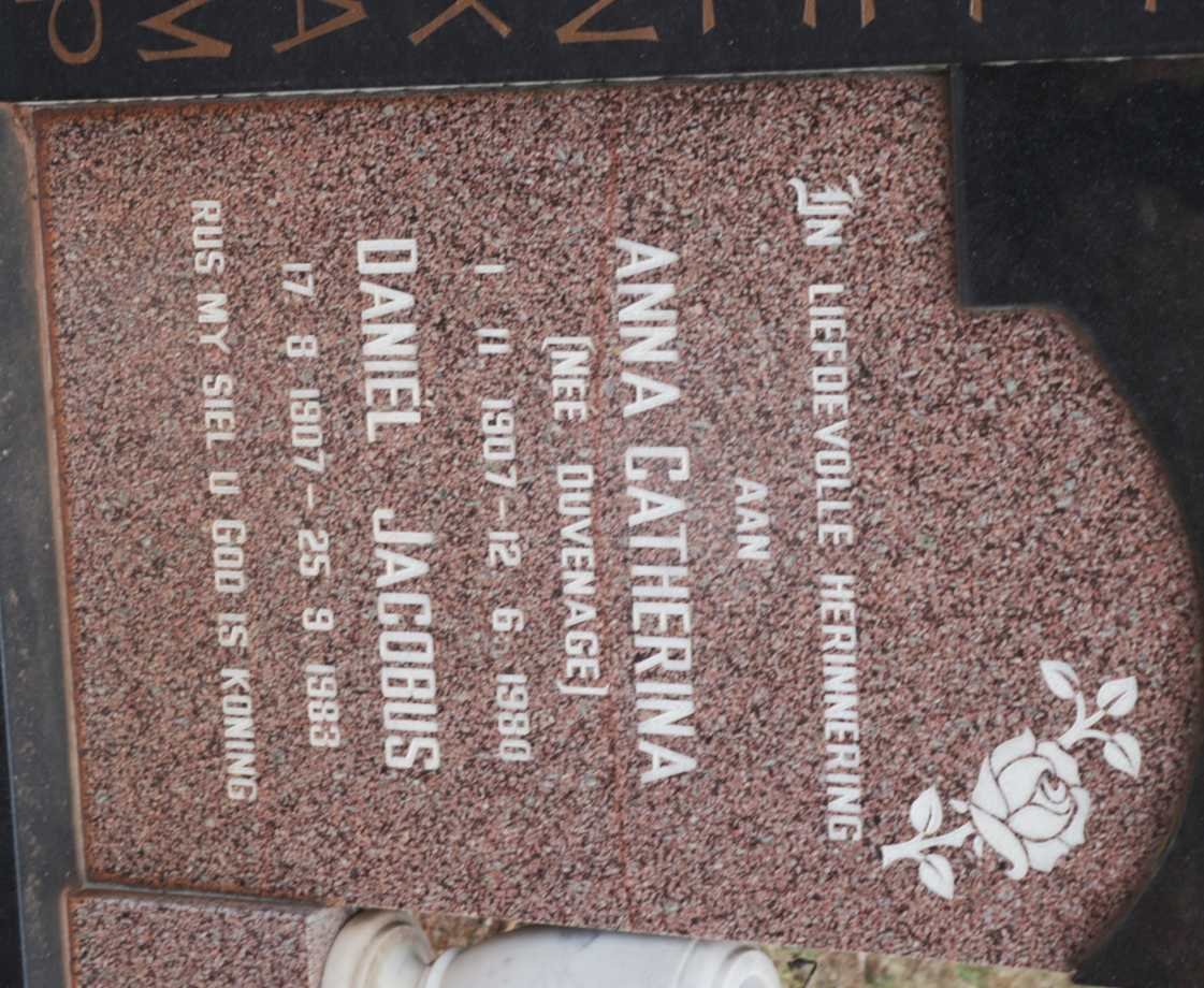 STEENKAMP Daniel Jacobus 1907-1983 &amp; Anna Catherina DUVENAGE 1907-1980