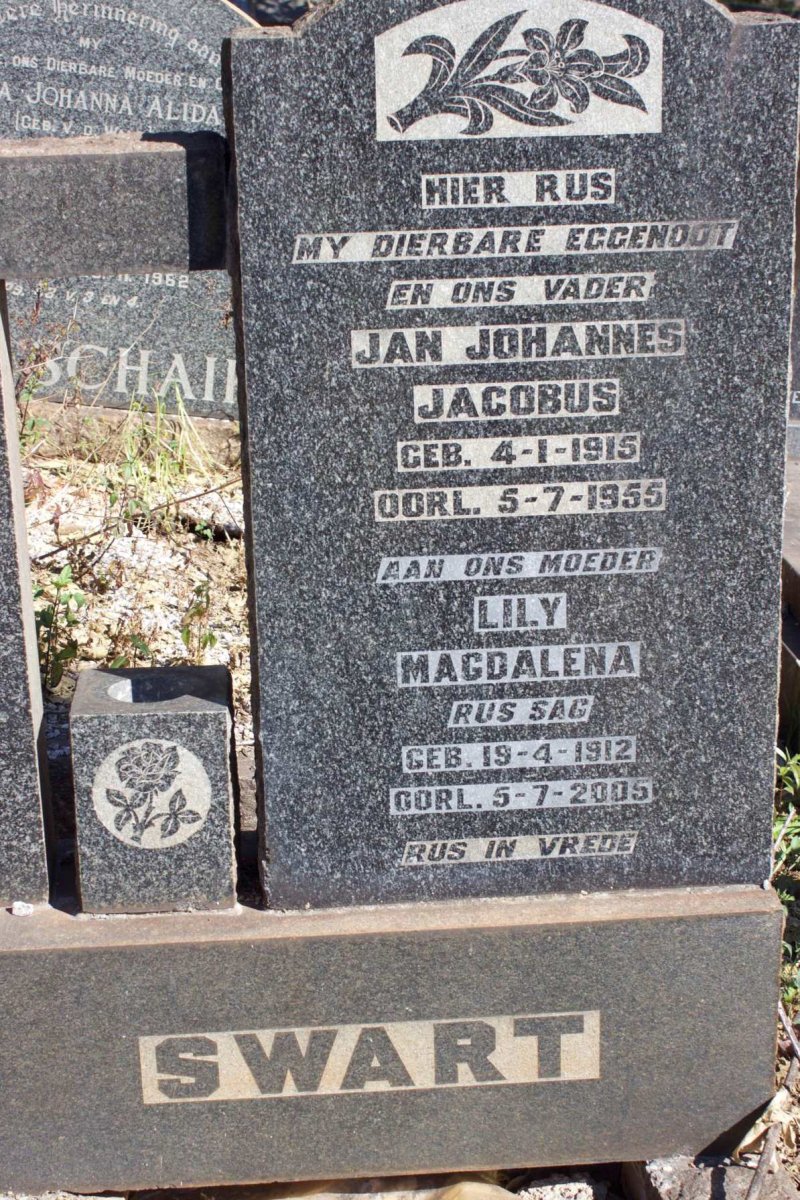 SWART Jan Johannes Jacobus 1915-1955 &amp; Lily Magdalena 1912-2005