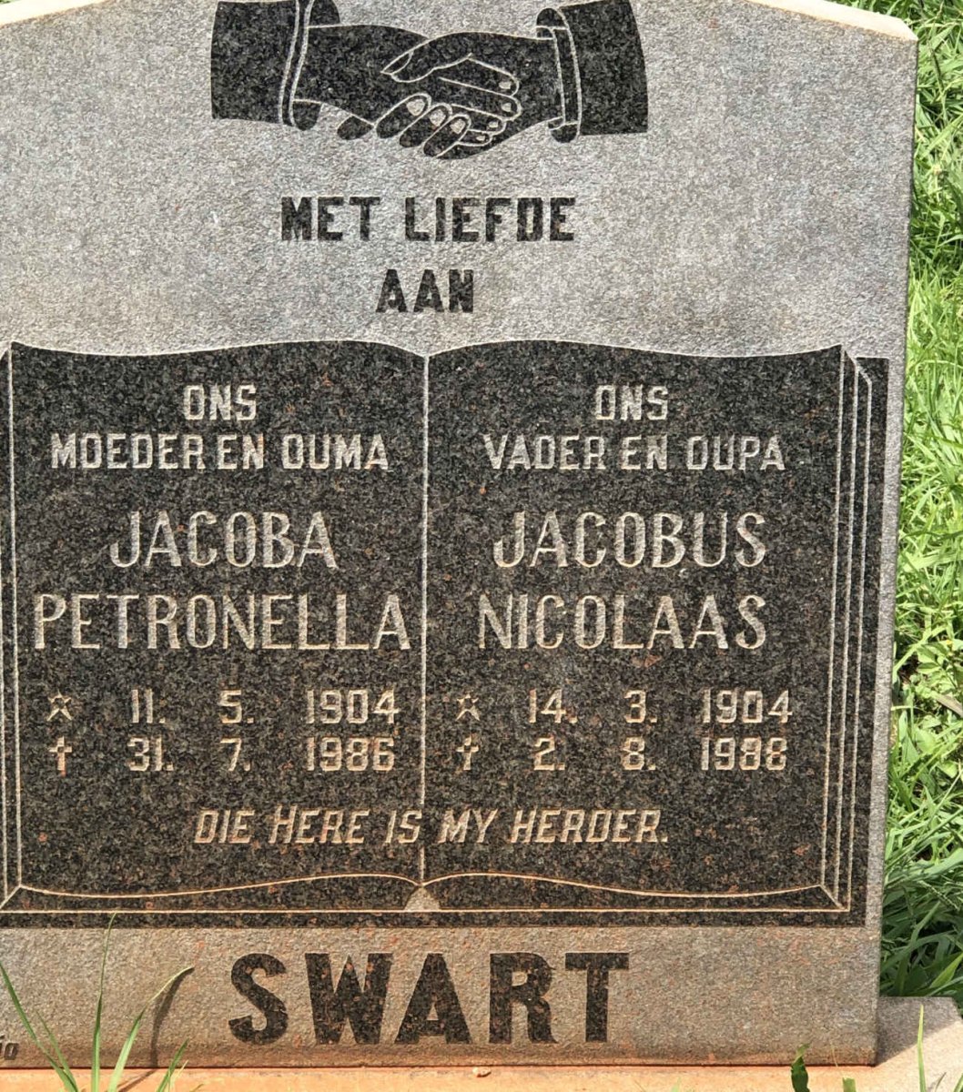 SWART Jacobus Nicolaas 1904-1988 &amp; Jacoba Petronella 1904-1986