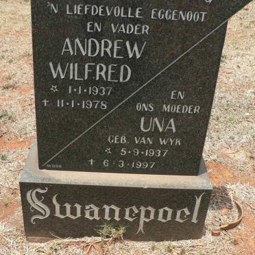 SWANEPOEL Andrew Wilfred 1937-1978 &amp; Una VAN WYK 1937-1997