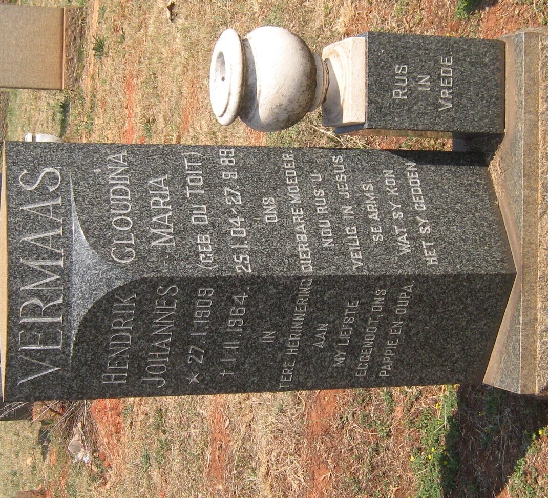 VERMAAS Hendrik Johannes 1909-1964 &amp; Gloudina Maria DU TOIT 1904-1989