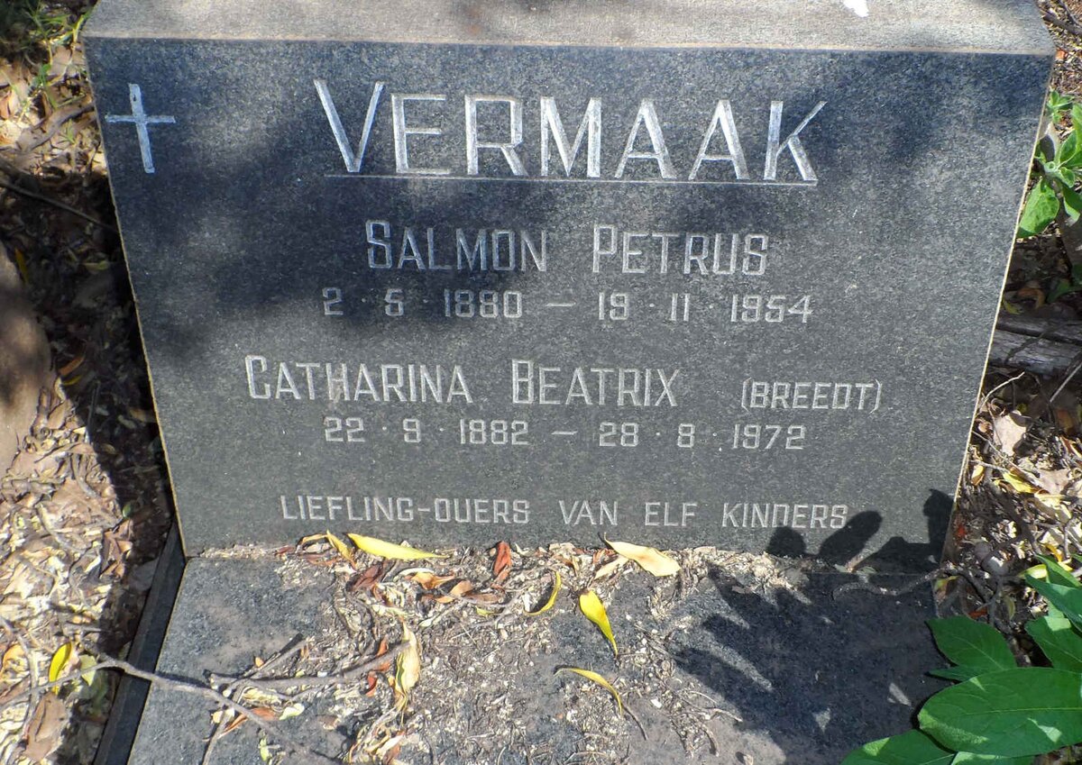 VERMAAK Salmon Petrus 1880-1954 &amp; Catharina Beatrix BREEDT 1882-1972