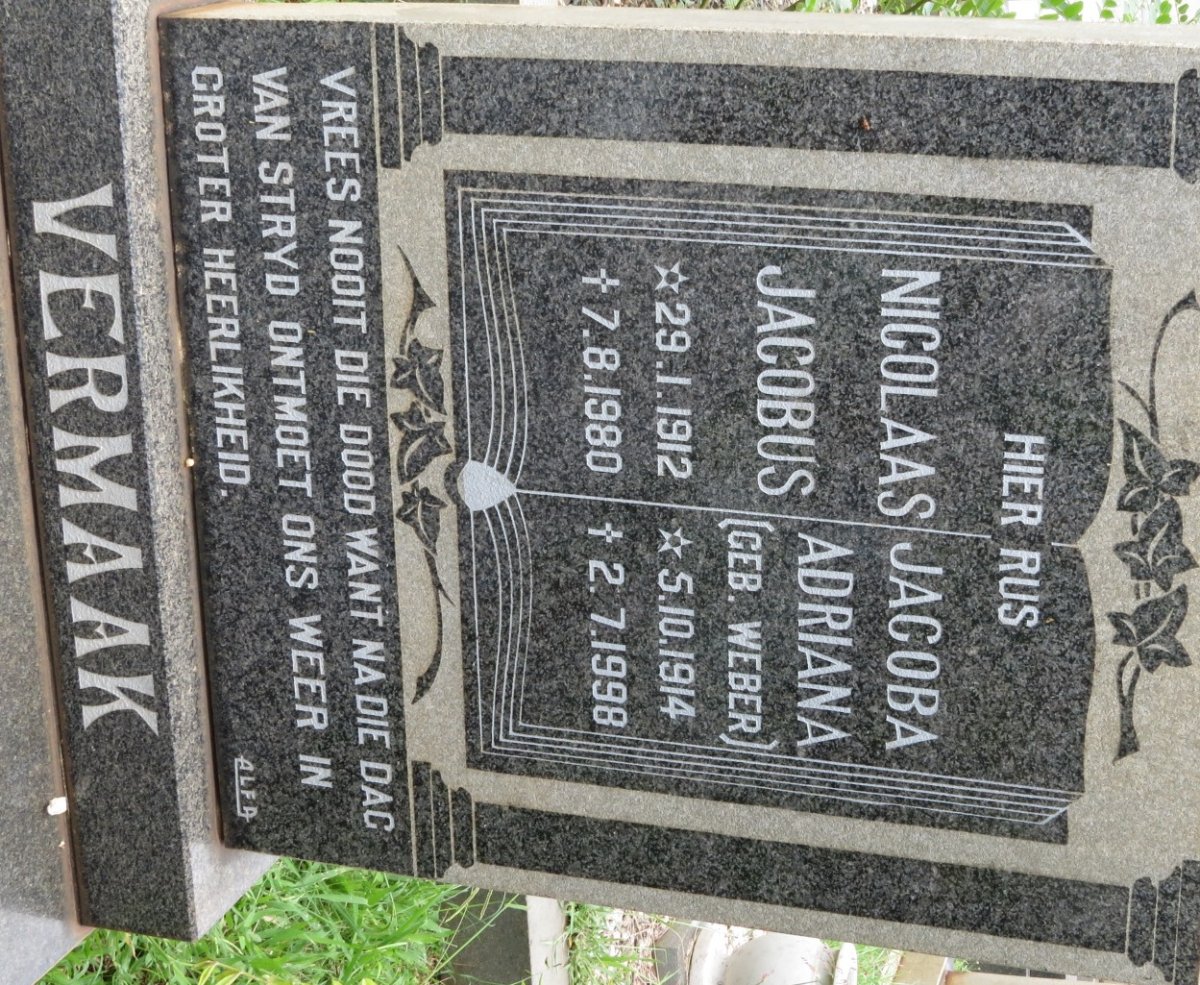 VERMAAK Nicolaas Jacobus 1912-1980 &amp; Jacoba Adriana WEBER 1914-1998