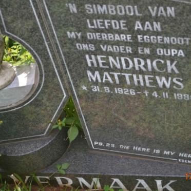 VERMAAK Hendrick Matthews 1926-1988