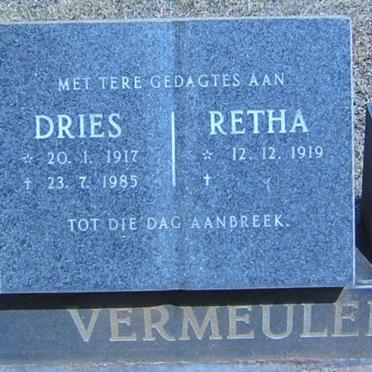 VERMEULEN Dries 1917-1985 &amp; Retha 1919-