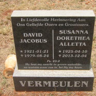 VERMEULEN David Jacobus 1921-1979 &amp; Susanna Dorethea Alletta 1925-2013