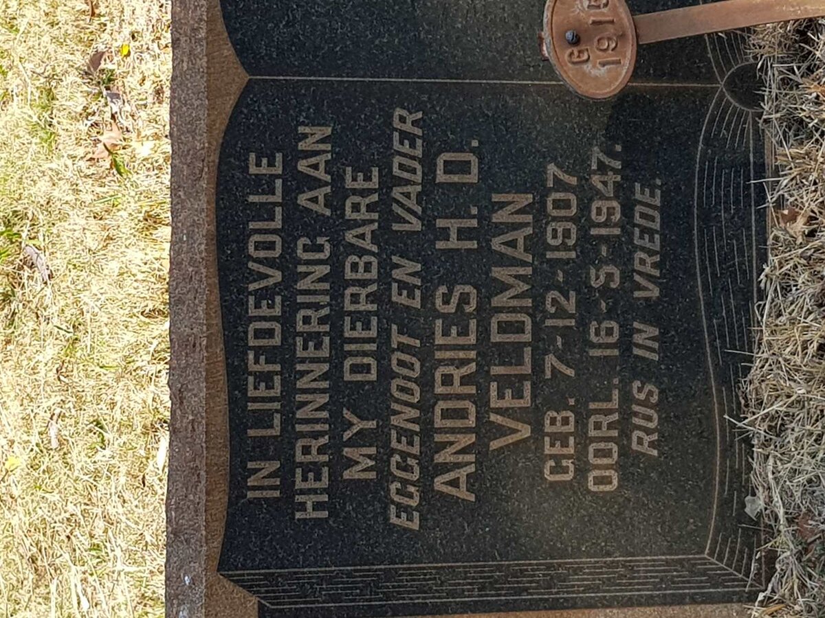 VELDMAN Andries H.D. 1907-1947