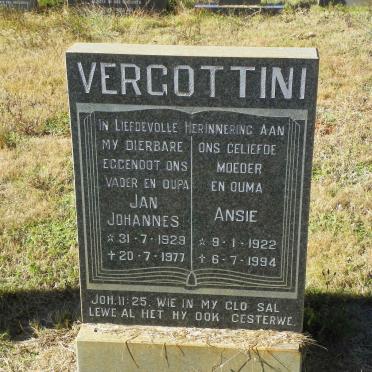 VERGOTTINI Jan Johannes 1929-1977 &amp; Ansie 1922-1994