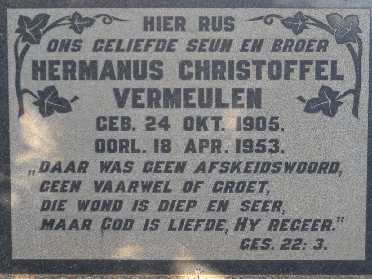 VERMEULEN Hermanus Christoffel 1905-1953