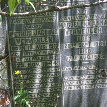 VERMEULEN Petrus Jacobus 1910-1944 &amp; Magdelena Anna 1886-1955