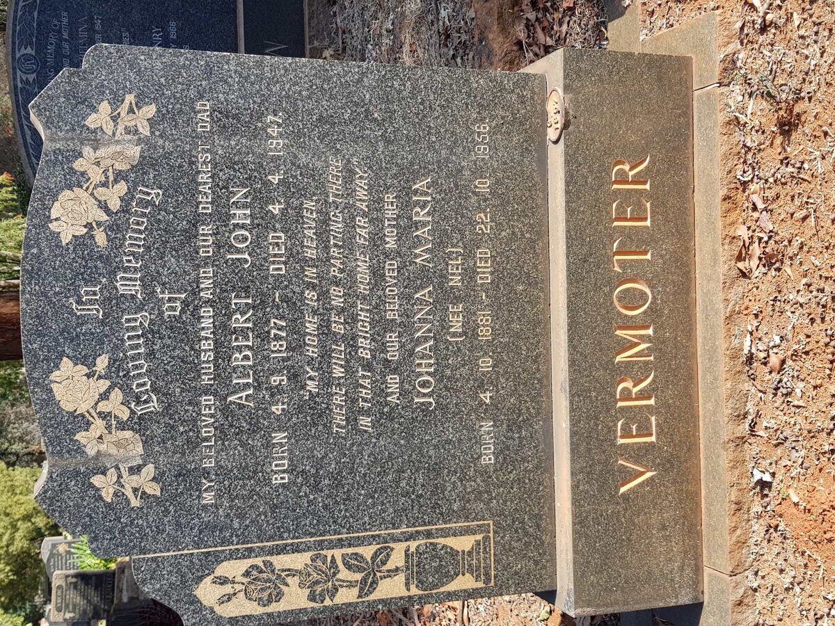 VERMOTER Albert John 1877-1947 &amp; Johanna Maria NEL 1881-1956