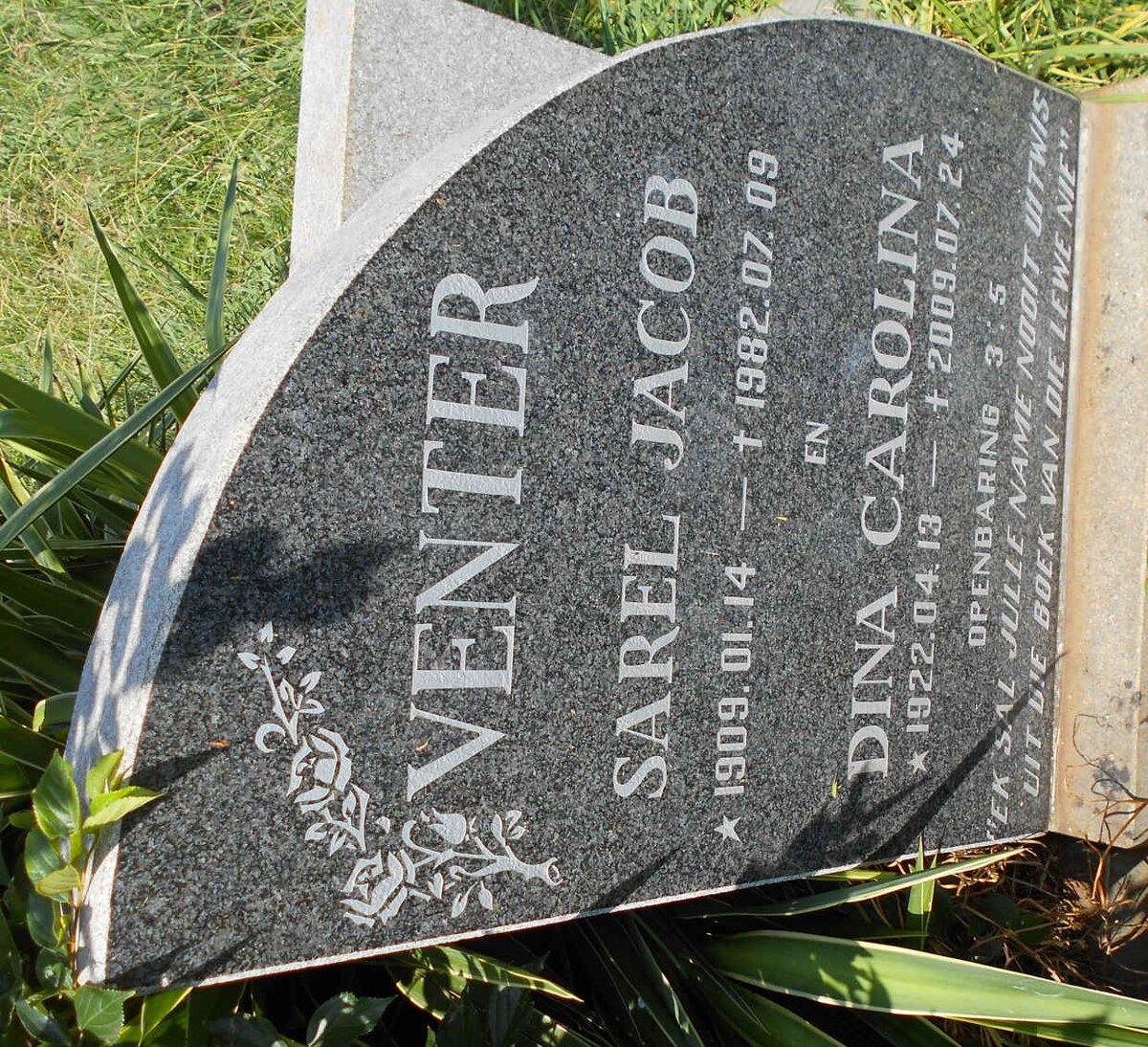 VENTER Sarel Jacob 1909-1982 &amp; Dina Carolina 1922-2009