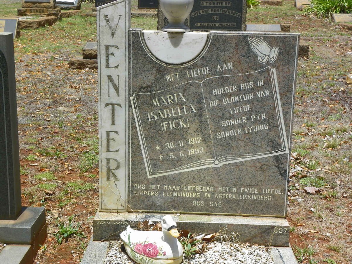 VENTER Maria Isabella nee FICK 1912-1993