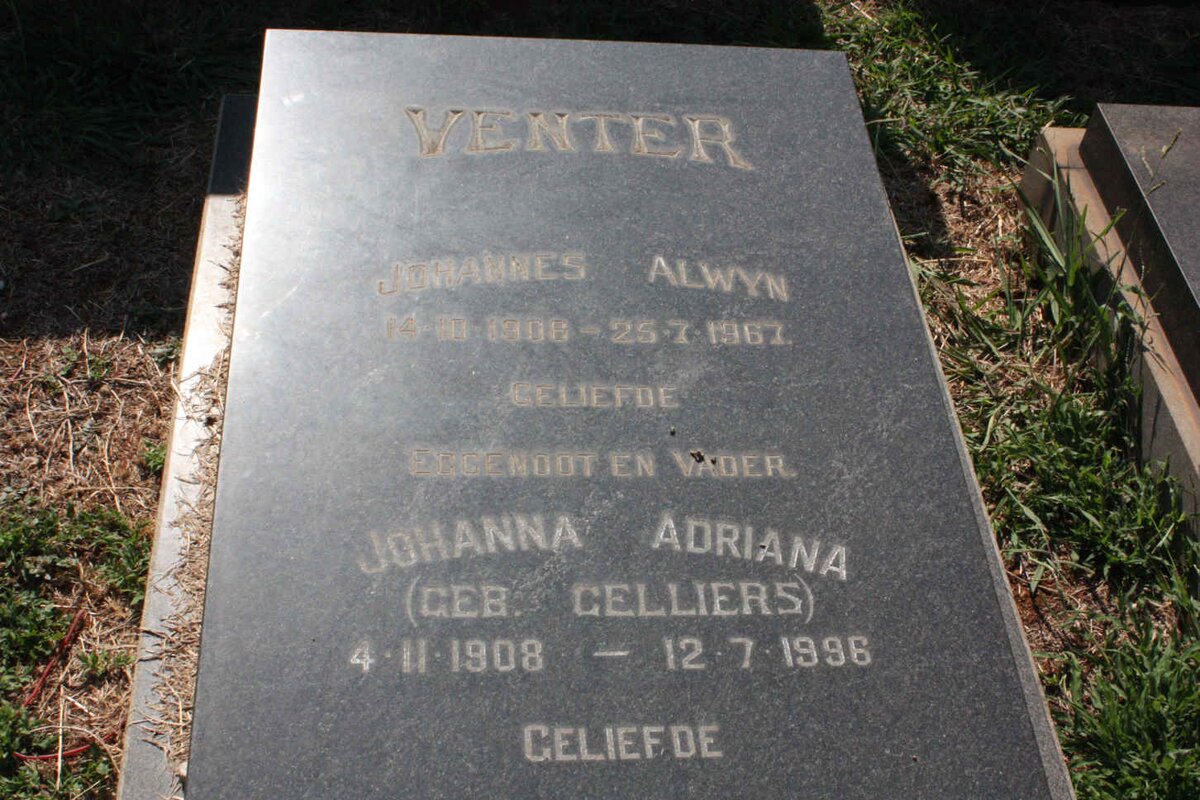 VENTER Johannes Alwyn 1906-1967 &amp; Johanna Adriana CELLIERS 1908-1996