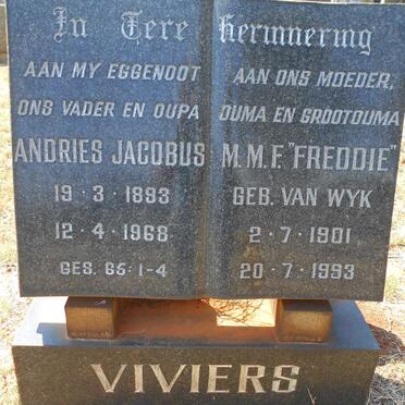 VIVIERS Andries Jacobus 1893-1968 &amp; M.M.F. VAN WYK 1901-1993