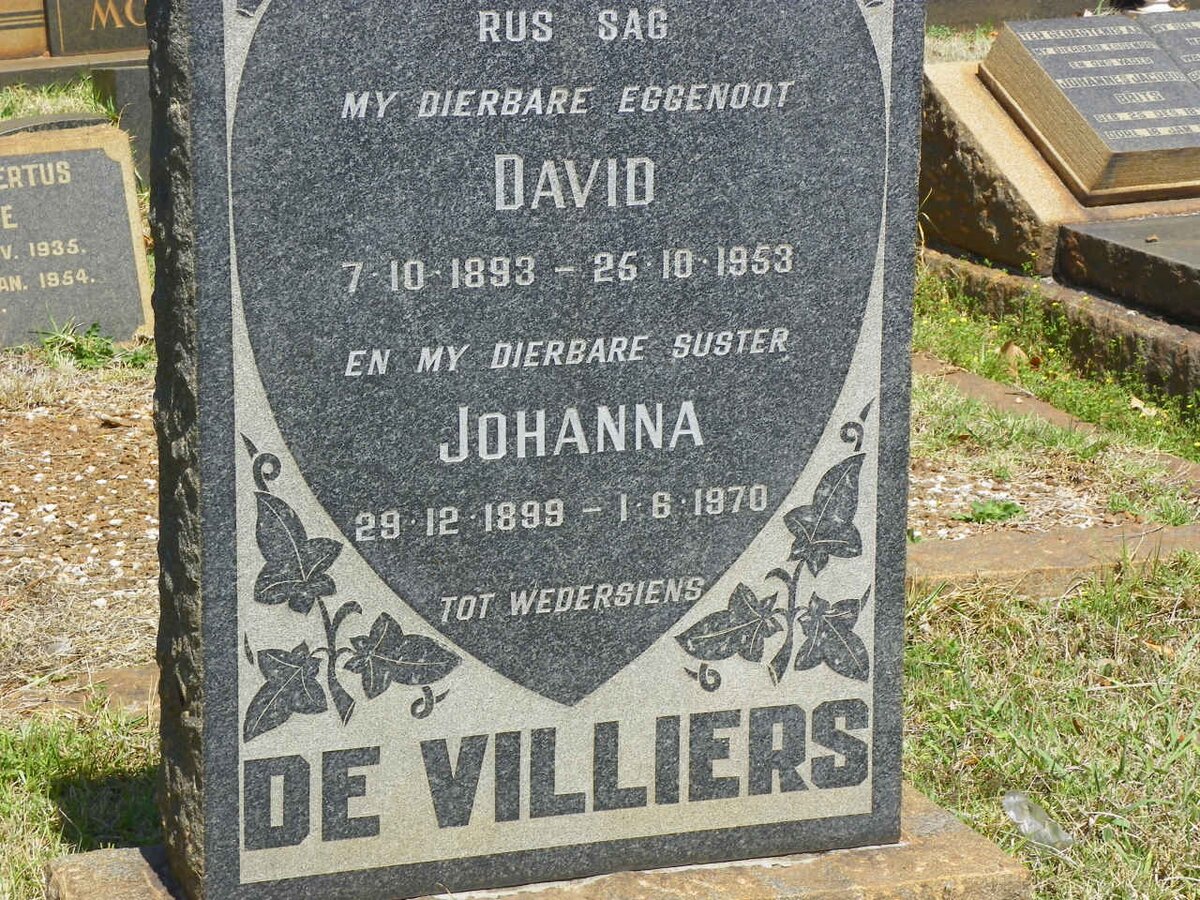 VILLIERS David, de 1893-1933 :: DE VILLIERS Johanna 1899-1970