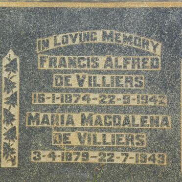 VILLIERS Francis Alfred, de 1874-1942 &amp; Maria Magdalena 1879-1943