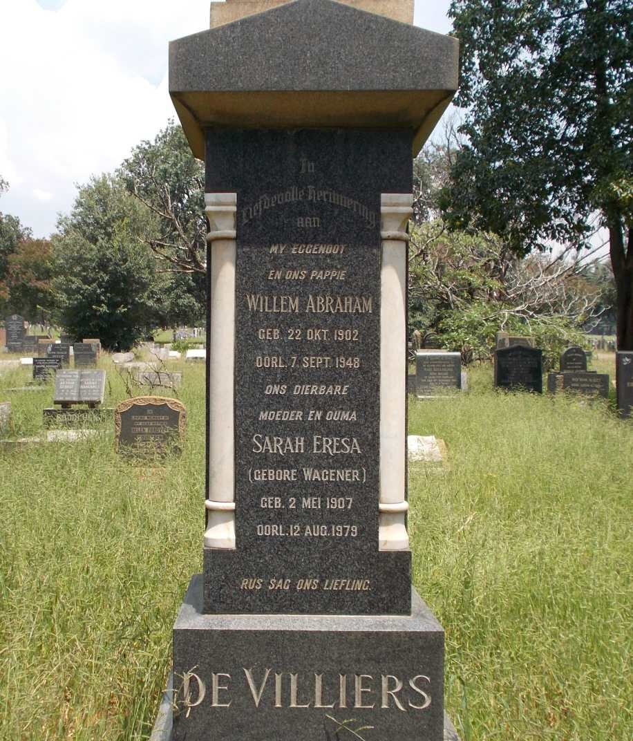 VILLIERS Willem Abraham, de 1902-1948 &amp; Sarah Eresa WAGENER 1907-1979