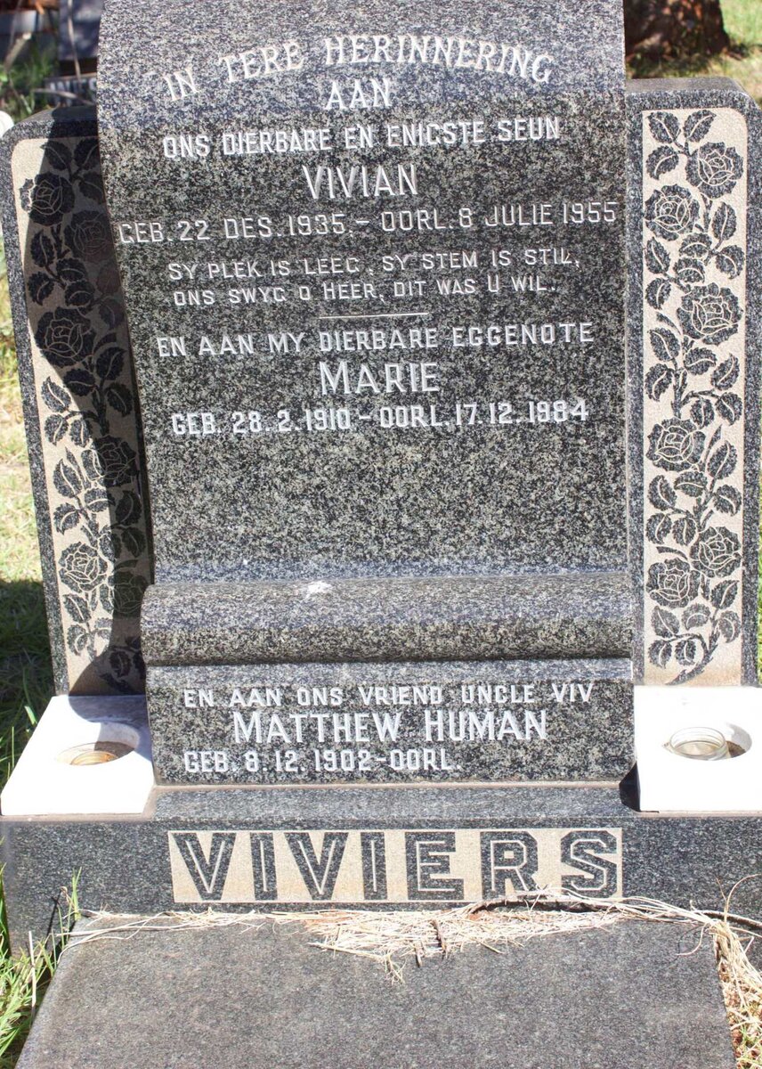 VIVIERS Matthew Human 1902- :: VIVIERS Marie 1910-1984 :: VIVIERS Vivian 1935-1955