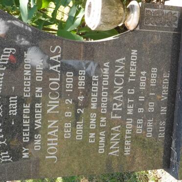 VILLIERS Johan Nicolaas, de 1900-1969 &amp; Anna Francina THERON voorheen DE VILLIERS 1904-1988