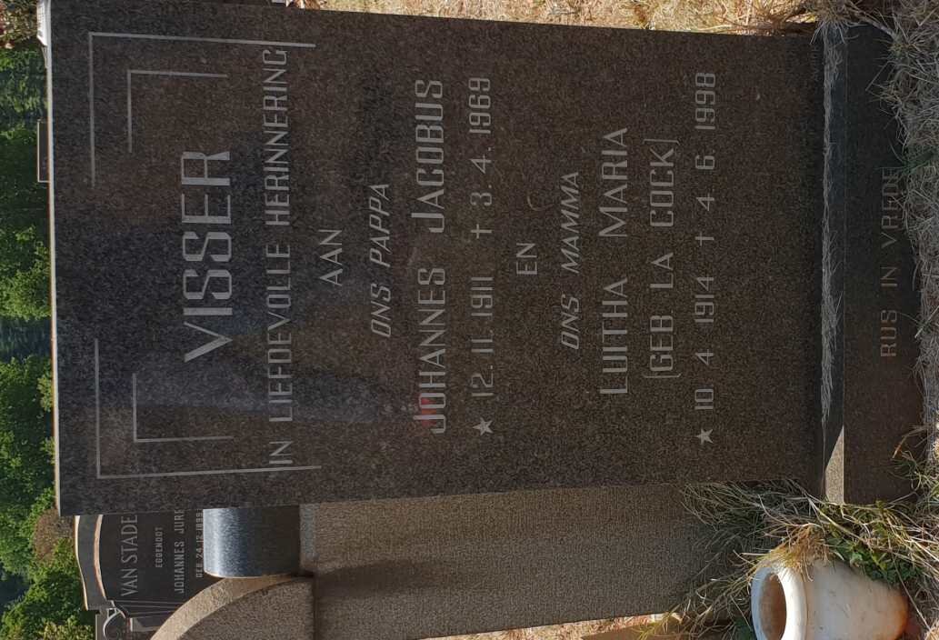 VISSER Johannes Jacobus 1911-1969 &amp; Luitha Maria LA COCK 1914-1998