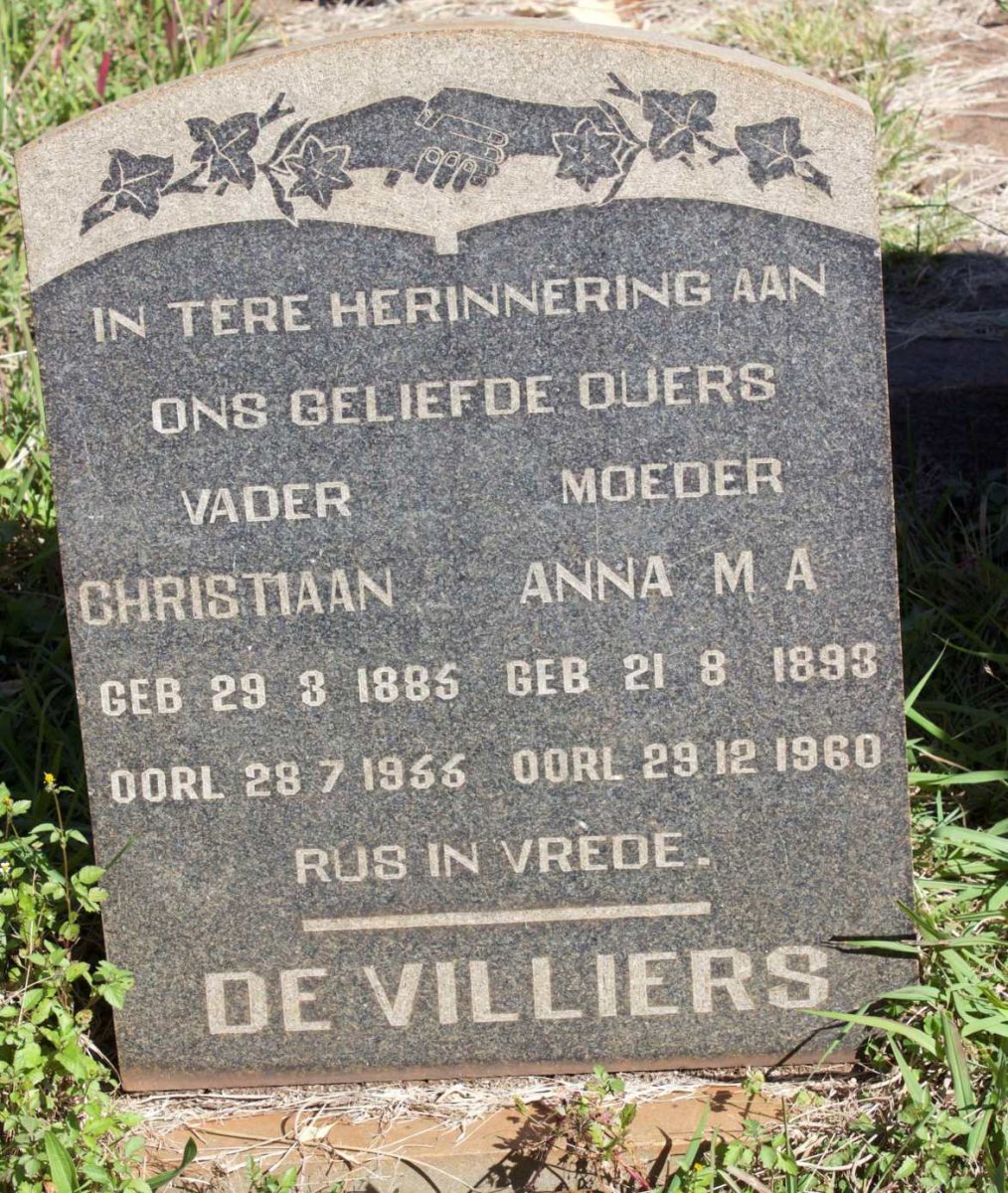 VILLIERS Christiaan, de 1885-1955 &amp; Anna M.A. 1893-1960