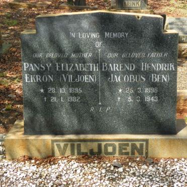 VILJOEN Barend Hendrik Jacobus 1896-1943 &amp; Pansy Elizabeth EKRON 1895-1982