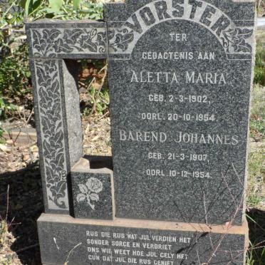 VORSTER Barend Johannes 1907-1954 &amp; Aletta Maria 1902-1954