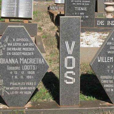 VOS Willem Jacobus 1887-1978 &amp; Johanna Magrietha LOOTS 1908-1981